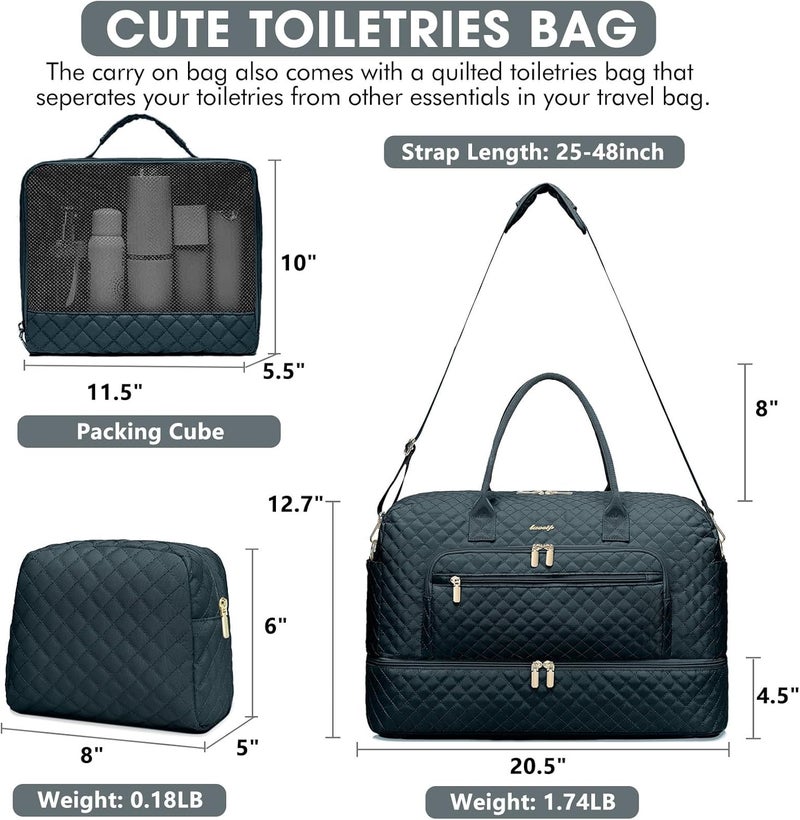 LUOCIP Large Women Travel Duffle Bag - Carry on Overnight Weekend Travel Duffel Tote Gym Bag with Wet Pocket Toiletry Weekender Overnight Bag for Travel Business Trips Sports Hospital 3 Pcs Set - Image 2